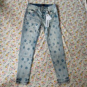 Purple Brand Outlined Monogram Indigo Skinny Jeans
